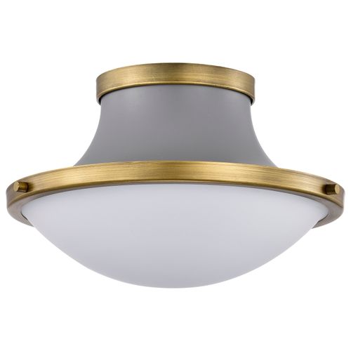 Main product image of Lafayette 1 Light Flush Mount Fixture 14 Inches Gray Finish w/ Natural Brass Accents and White Opal Glass