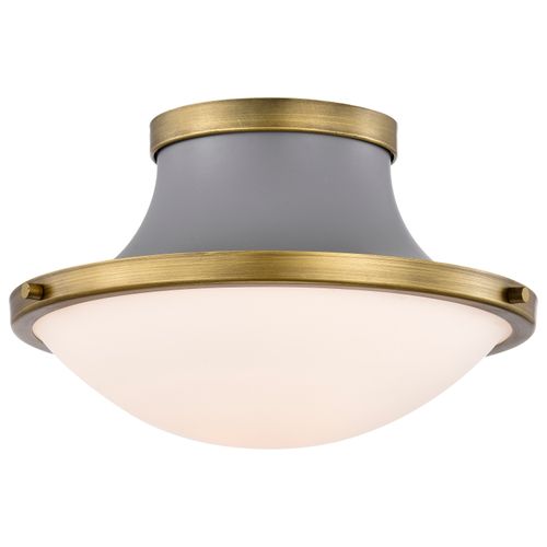 Main product image of Lafayette 1 Light Flush Mount Fixture 14 Inches Gray Finish w/ Natural Brass Accents and White Opal Glass