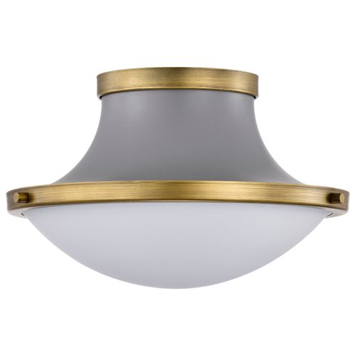Main product image of Lafayette 1 Light Flush Mount Fixture 14 Inches Gray Finish w/ Natural Brass Accents and White Opal Glass