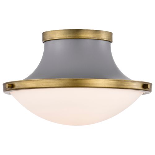Main product image of Lafayette 1 Light Flush Mount Fixture 14 Inches Gray Finish w/ Natural Brass Accents and White Opal Glass