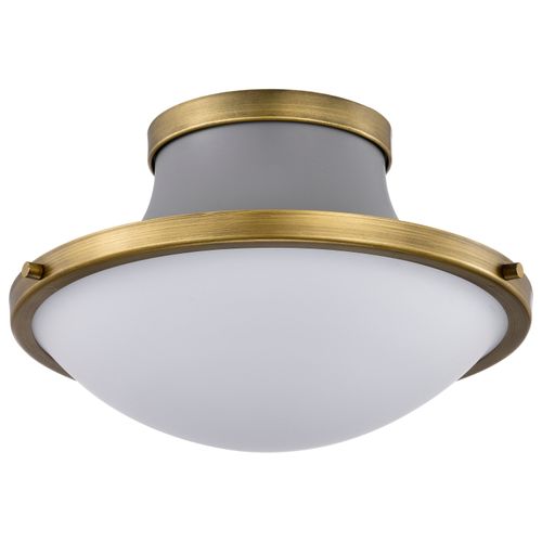 Main product image of Lafayette 1 Light Flush Mount Fixture 14 Inches Gray Finish w/ Natural Brass Accents and White Opal Glass
