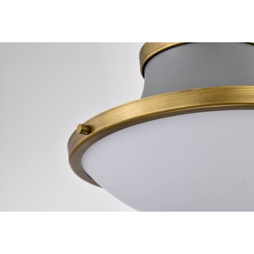 Main product image of Lafayette 1 Light Flush Mount Fixture 14 Inches Gray Finish w/ Natural Brass Accents and White Opal Glass