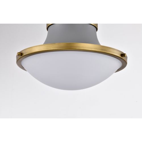Main product image of Lafayette 1 Light Flush Mount Fixture 14 Inches Gray Finish w/ Natural Brass Accents and White Opal Glass