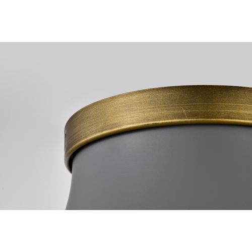 Main product image of Lafayette 1 Light Flush Mount Fixture 14 Inches Gray Finish w/ Natural Brass Accents and White Opal Glass