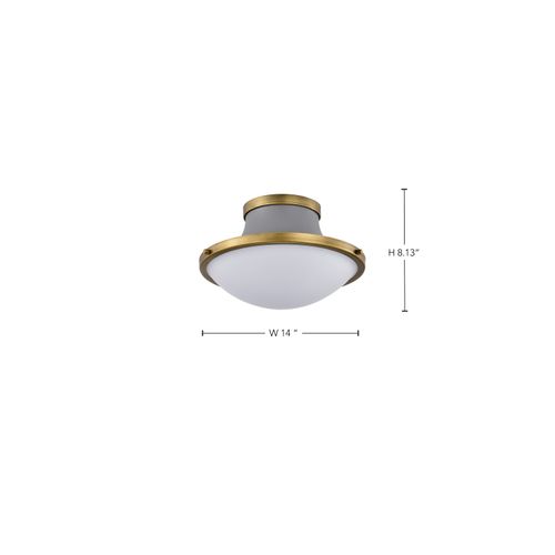Main product image of Lafayette 1 Light Flush Mount Fixture 14 Inches Gray Finish w/ Natural Brass Accents and White Opal Glass