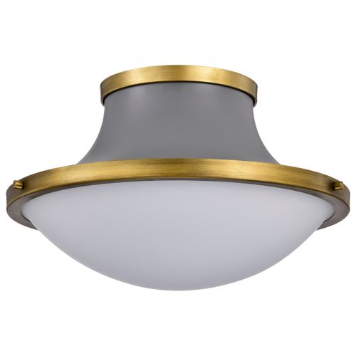 Main product image of Lafayette 3 Light Flush Mount Fixture 18 Inches Gray Finish w/ Natural Brass Accents and White Opal Glass