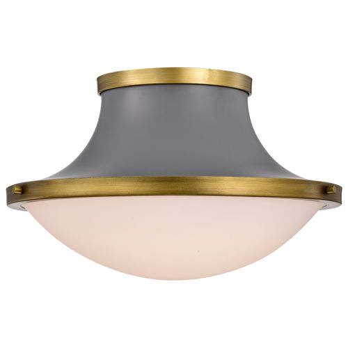 Main product image of Lafayette 3 Light Flush Mount Fixture 18 Inches Gray Finish w/ Natural Brass Accents and White Opal Glass