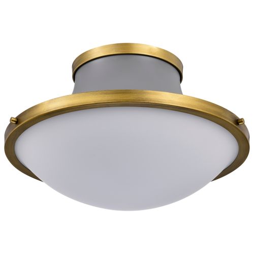 Main product image of Lafayette 3 Light Flush Mount Fixture 18 Inches Gray Finish w/ Natural Brass Accents and White Opal Glass