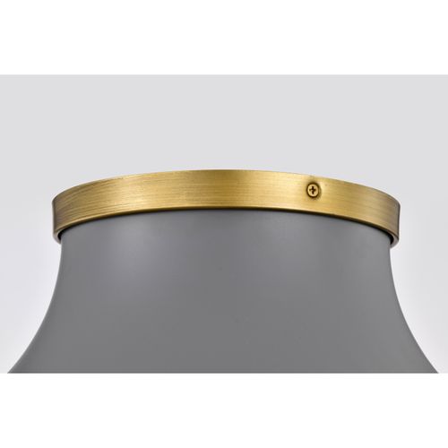 Main product image of Lafayette 3 Light Flush Mount Fixture 18 Inches Gray Finish w/ Natural Brass Accents and White Opal Glass