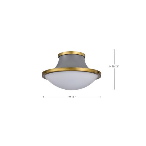 Main product image of Lafayette 3 Light Flush Mount Fixture 18 Inches Gray Finish w/ Natural Brass Accents and White Opal Glass