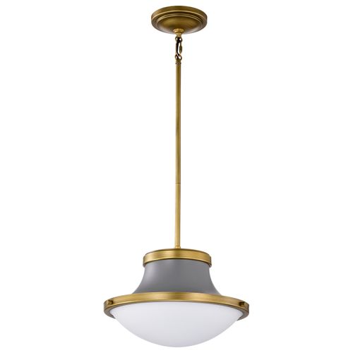 Main product image of Lafayette 1 Light Pendant 14 Inches Gray Finish w/ Natural Brass Accents and White Opal Glass