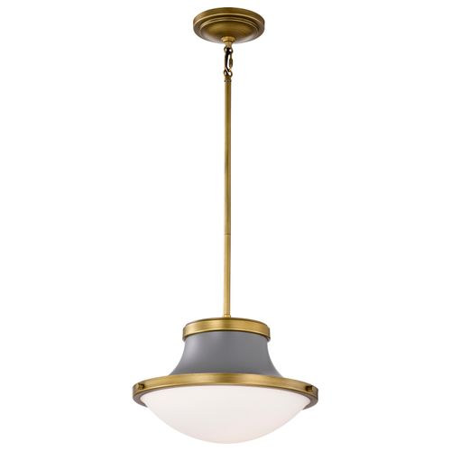 Main product image of Lafayette 1 Light Pendant 14 Inches Gray Finish w/ Natural Brass Accents and White Opal Glass