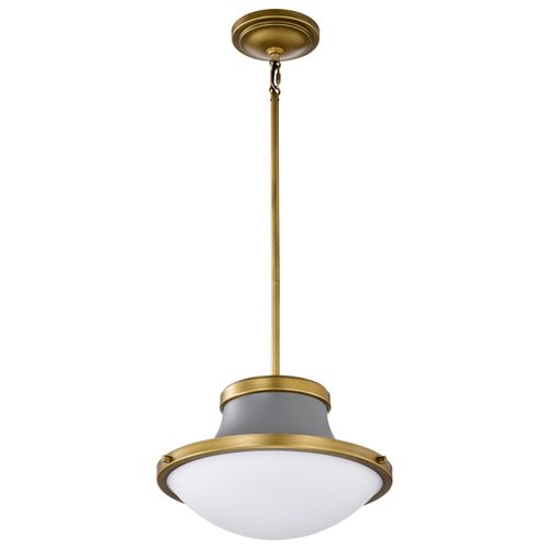 Main product image of Lafayette 1 Light Pendant 14 Inches Gray Finish w/ Natural Brass Accents and White Opal Glass
