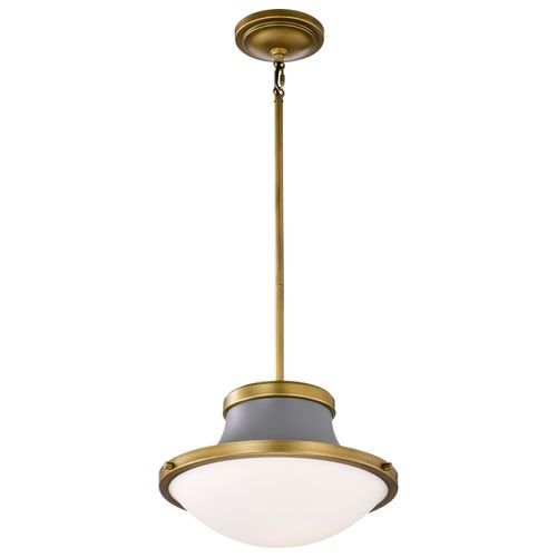 Main product image of Lafayette 1 Light Pendant 14 Inches Gray Finish w/ Natural Brass Accents and White Opal Glass