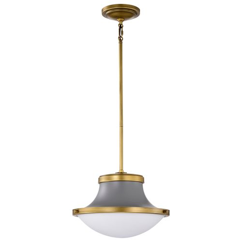 Main product image of Lafayette 1 Light Pendant 14 Inches Gray Finish w/ Natural Brass Accents and White Opal Glass