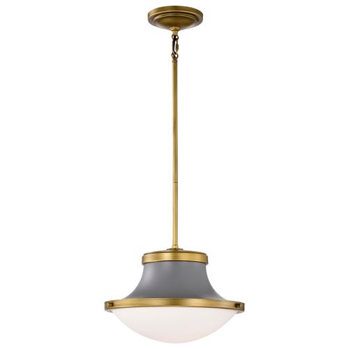 Main product image of Lafayette 1 Light Pendant 14 Inches Gray Finish w/ Natural Brass Accents and White Opal Glass