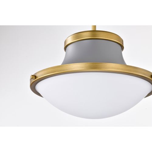 Main product image of Lafayette 1 Light Pendant 14 Inches Gray Finish w/ Natural Brass Accents and White Opal Glass