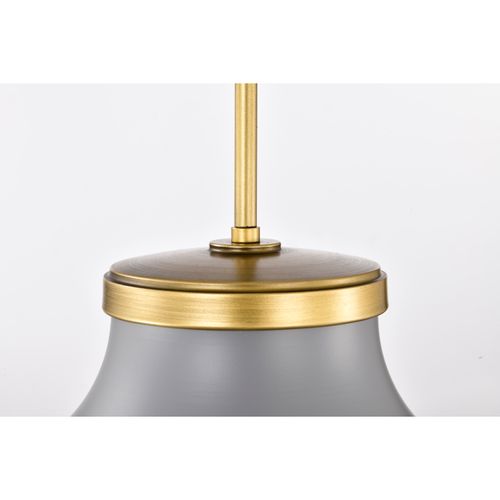 Main product image of Lafayette 1 Light Pendant 14 Inches Gray Finish w/ Natural Brass Accents and White Opal Glass