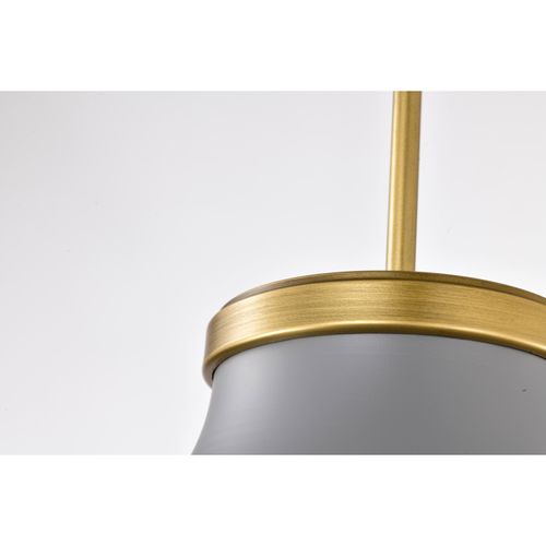 Main product image of Lafayette 1 Light Pendant 14 Inches Gray Finish w/ Natural Brass Accents and White Opal Glass