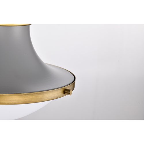Main product image of Lafayette 1 Light Pendant 14 Inches Gray Finish w/ Natural Brass Accents and White Opal Glass