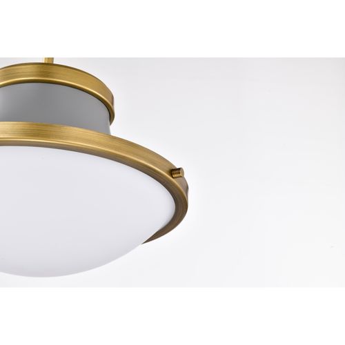 Main product image of Lafayette 1 Light Pendant 14 Inches Gray Finish w/ Natural Brass Accents and White Opal Glass