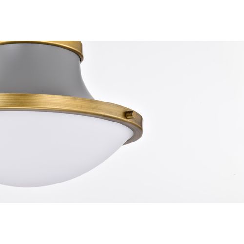 Main product image of Lafayette 1 Light Pendant 14 Inches Gray Finish w/ Natural Brass Accents and White Opal Glass