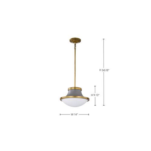 Main product image of Lafayette 1 Light Pendant 14 Inches Gray Finish w/ Natural Brass Accents and White Opal Glass
