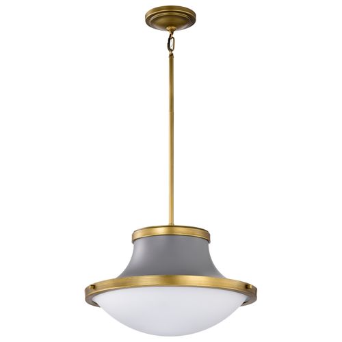 Main product image of Lafayette 3 Light Pendant 18 Inches Gray Finish w/ Natural Brass Accents and White Opal Glass