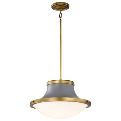 Main product image of Lafayette 3 Light Pendant 18 Inches Gray Finish w/ Natural Brass Accents and White Opal Glass
