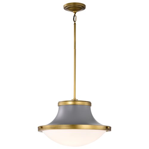 Main product image of Lafayette 3 Light Pendant 18 Inches Gray Finish w/ Natural Brass Accents and White Opal Glass