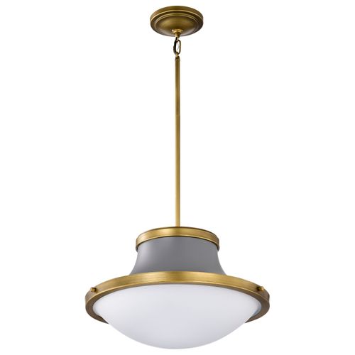 Main product image of Lafayette 3 Light Pendant 18 Inches Gray Finish w/ Natural Brass Accents and White Opal Glass