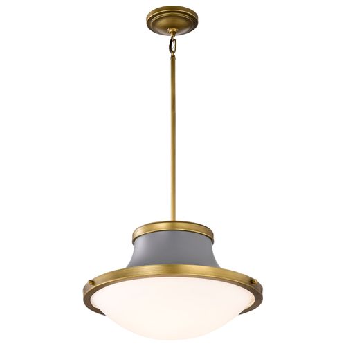 Main product image of Lafayette 3 Light Pendant 18 Inches Gray Finish w/ Natural Brass Accents and White Opal Glass