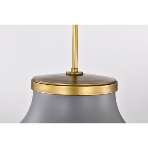 Main product image of Lafayette 3 Light Pendant 18 Inches Gray Finish w/ Natural Brass Accents and White Opal Glass