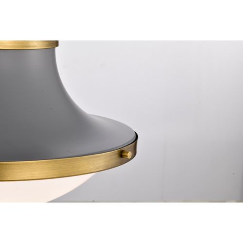 Main product image of Lafayette 3 Light Pendant 18 Inches Gray Finish w/ Natural Brass Accents and White Opal Glass