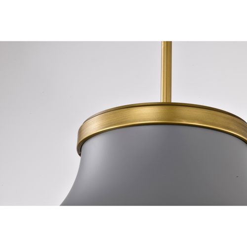 Main product image of Lafayette 3 Light Pendant 18 Inches Gray Finish w/ Natural Brass Accents and White Opal Glass