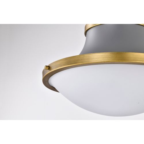 Main product image of Lafayette 3 Light Pendant 18 Inches Gray Finish w/ Natural Brass Accents and White Opal Glass