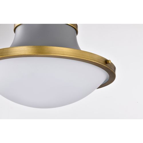 Main product image of Lafayette 3 Light Pendant 18 Inches Gray Finish w/ Natural Brass Accents and White Opal Glass
