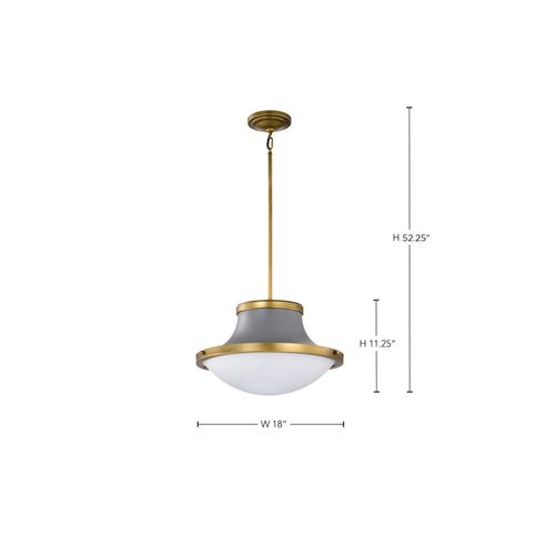 Main product image of Lafayette 3 Light Pendant 18 Inches Gray Finish w/ Natural Brass Accents and White Opal Glass