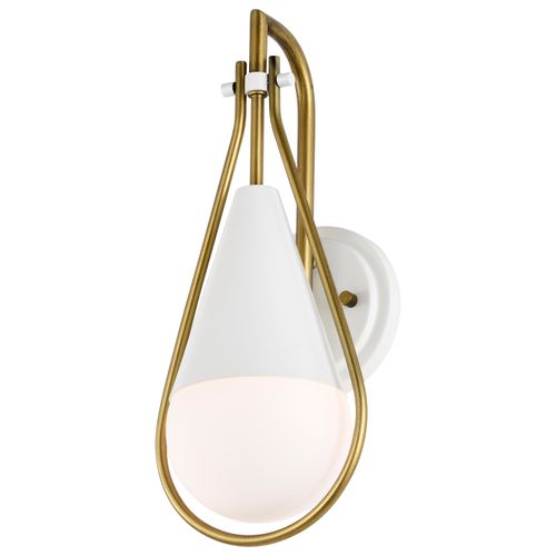 Main product image of Admiral 1 Light Wall Sconce Matte White and Natural Brass Finish White Opal Glass