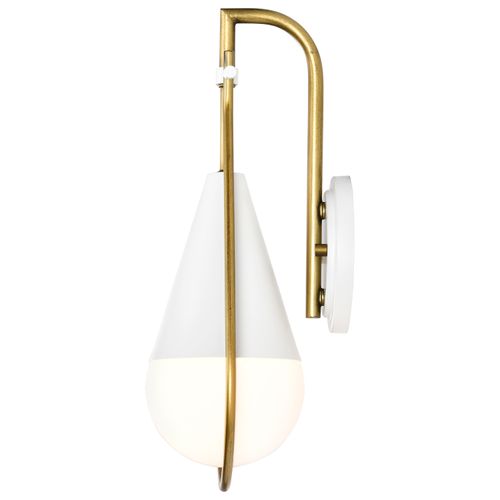 Main product image of Admiral 1 Light Wall Sconce Matte White and Natural Brass Finish White Opal Glass