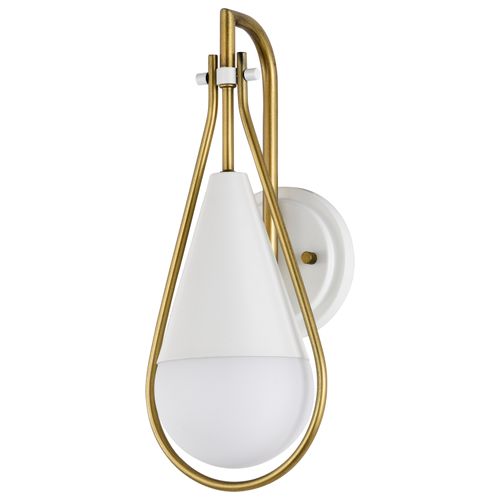 Main product image of Admiral 1 Light Wall Sconce Matte White and Natural Brass Finish White Opal Glass