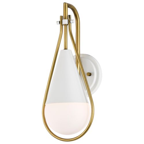 Main product image of Admiral 1 Light Wall Sconce Matte White and Natural Brass Finish White Opal Glass