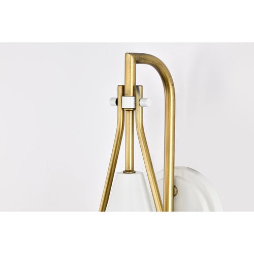 Main product image of Admiral 1 Light Wall Sconce Matte White and Natural Brass Finish White Opal Glass