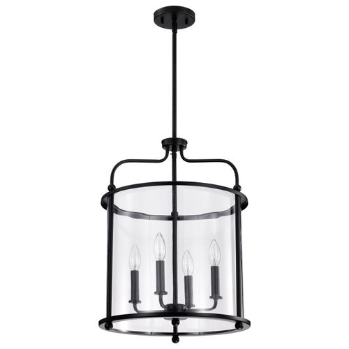 Main product image of Yorktown 4 Light Pendant Matte Black Finish Clear Glass