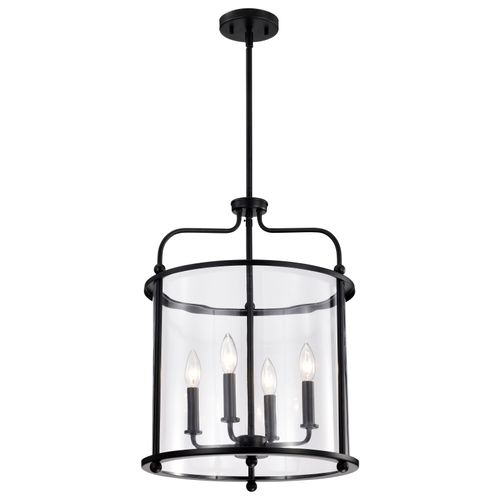 Main product image of Yorktown 4 Light Pendant Matte Black Finish Clear Glass