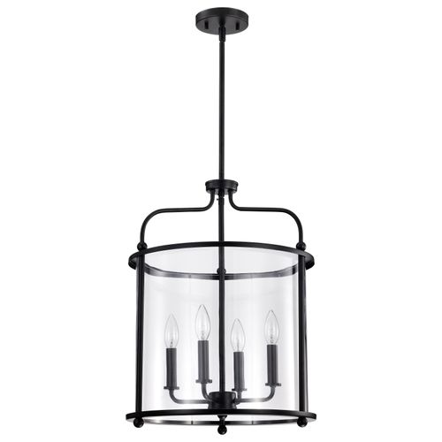 Main product image of Yorktown 4 Light Pendant Matte Black Finish Clear Glass