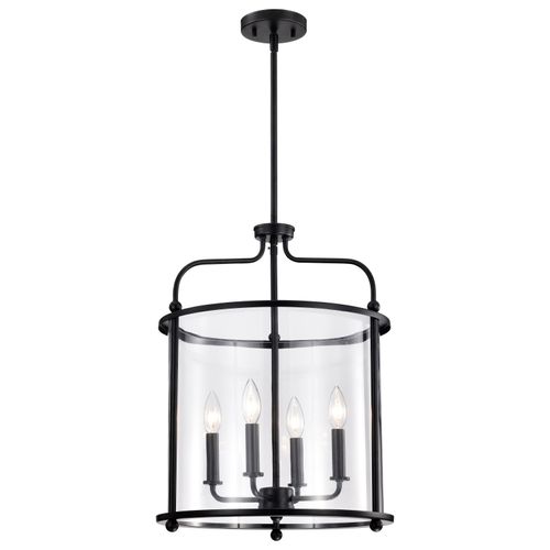 Main product image of Yorktown 4 Light Pendant Matte Black Finish Clear Glass
