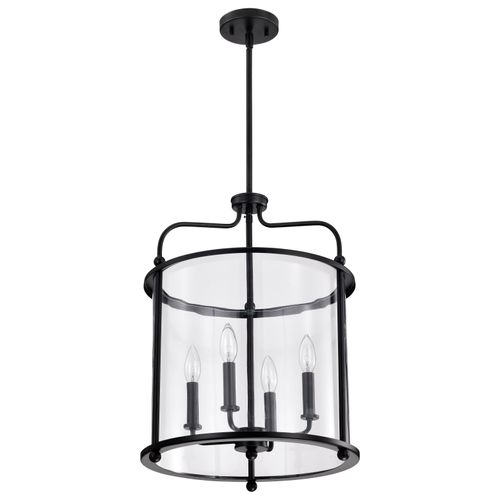 Main product image of Yorktown 4 Light Pendant Matte Black Finish Clear Glass