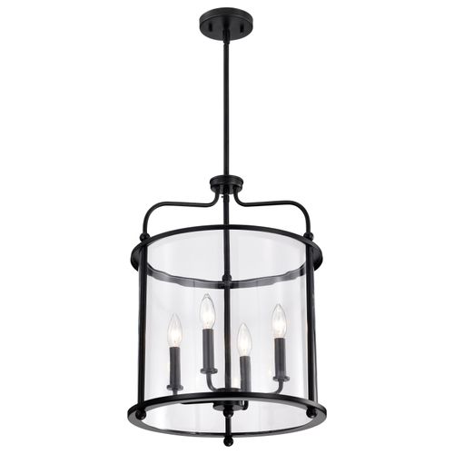 Main product image of Yorktown 4 Light Pendant Matte Black Finish Clear Glass