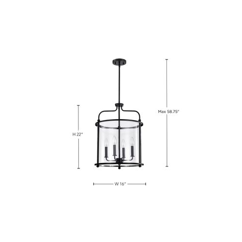 Main product image of Yorktown 4 Light Pendant Matte Black Finish Clear Glass